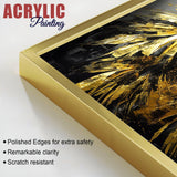 Premium Black and Shiny Gold Palm Leaves Acrylic Floating Wall Painting Set Of 2 - Decor Smart