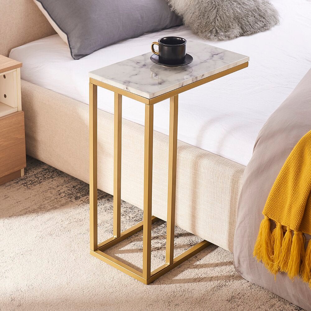 Premium C - Shaped White Marble Designer Side Table - Decor Smart