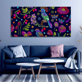 Premium Canvas Folk Art Painting of Birds, Flowers & Butterfly - Decor Smart