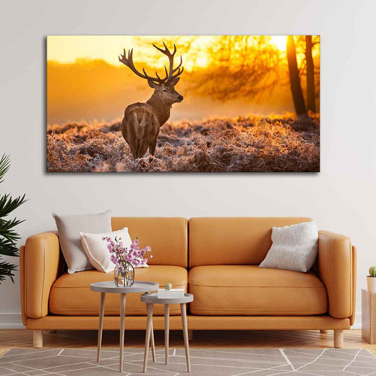 Premium Canvas Painting of Red Deer in Forest at Sunrise - Decor Smart