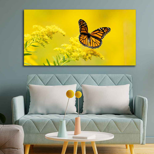 Premium Canvas Wall Painting of Monarch Butterfly on Yellow Flower - Decor Smart