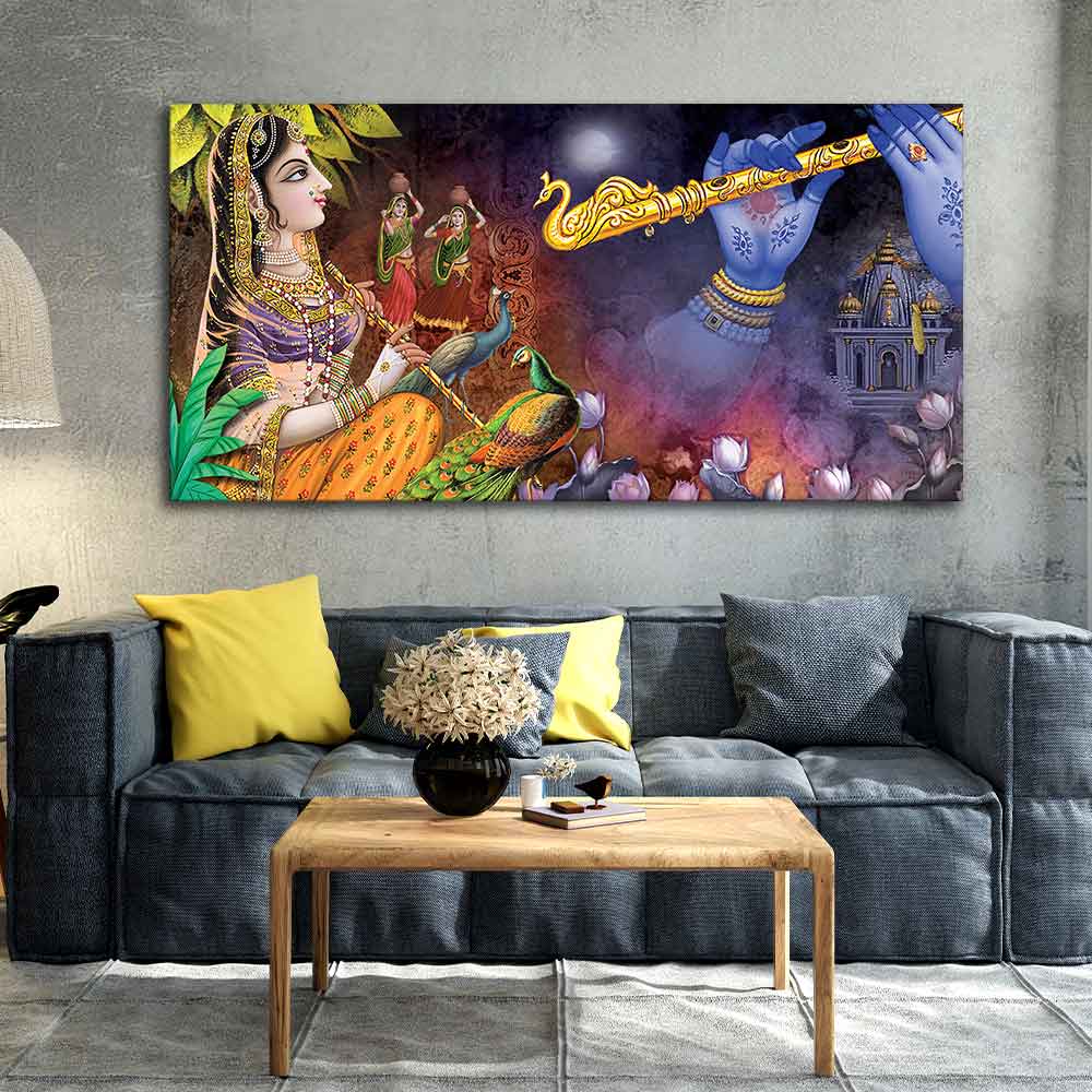 Premium Canvas Wall Painting of Radha Thinking About Shri Krishna - Decor Smart