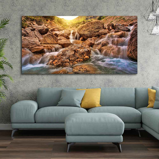 Premium Canvas Wall Painting of Waterfall at Sunrise - Decor Smart