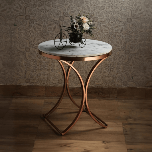 Premium Copper Metal Finish Coffee Side Table with Marble Top - Decor Smart