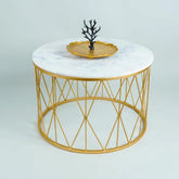 Premium Designer White Marble Round Shape Center Table in Criss Cross Pattern - Decor Smart