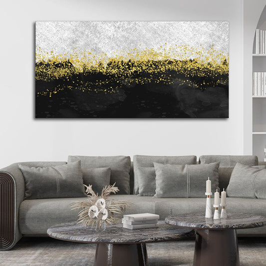 Premium Gold Glitter Particles on Black Background Canvas and Wall Painting - Decor Smart