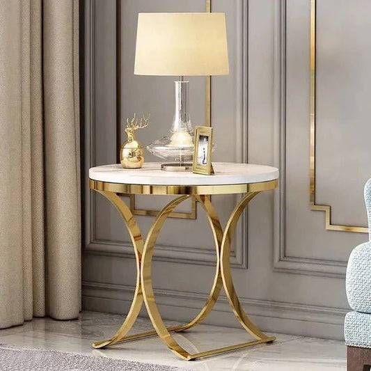 Premium Golden Iron White Round Marble Table - Decor Smart