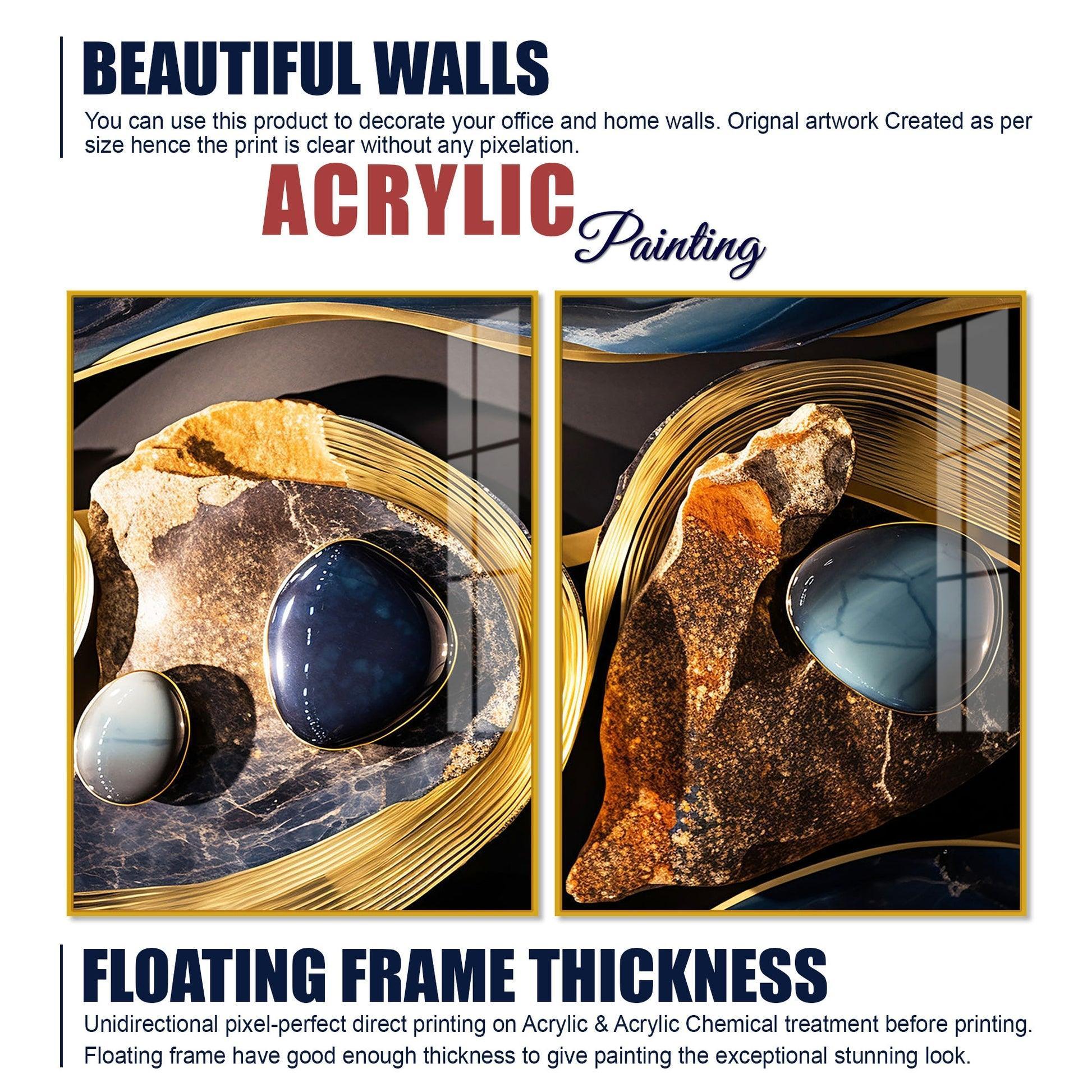 Premium Marble Stone Textural Art Acrylic Floating Wall Painting Set Of 2 - Decor Smart