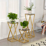 Premium Metal Planter Stand With Black Marble At Top (Set of 3) - Decor Smart