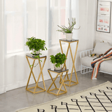 Premium Metal Planter Stand With Black Marble At Top (Set of 3) - Decor Smart