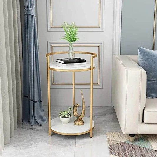 Premium Metallic Stand Two Layer Marble Side Table - Decor Smart