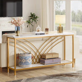 Premium Modern Faux Marble Console Table with 2 Tier Storage Shelf - Decor Smart