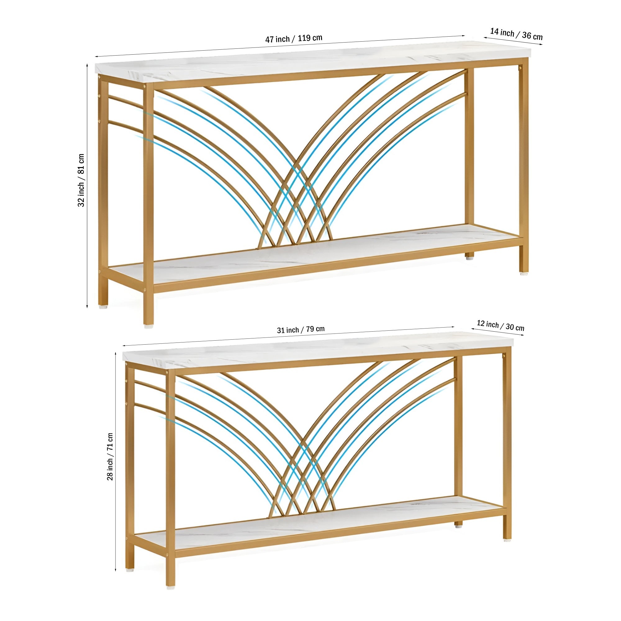 Premium Modern Faux Marble Console Table with 2 Tier Storage Shelf - Decor Smart