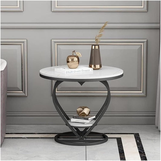 Premium Modern Heart Shaped Black Metal Finish with White Marble Night Stand Side Table - Decor Smart