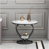 Premium Modern Heart Shaped Black Metal Finish with White Marble Night Stand Side Table - Decor Smart