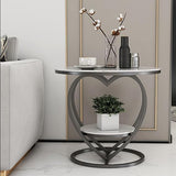 Premium Modern Heart Shaped Black Metal Finish with White Marble Night Stand Side Table - Decor Smart