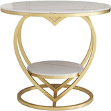 Premium Modern Heart Shaped Golden Metal Finish with White Marble Night Stand Side Table - Decor Smart