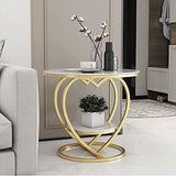 Premium Modern Heart Shaped Golden Metal Finish with White Marble Night Stand Side Table - Decor Smart