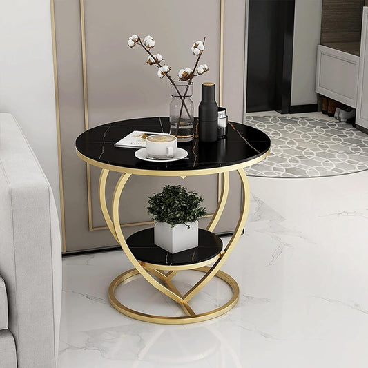 Premium Modern Heart Shaped Golden Metal with Black Marble Night Stand Side Table - Decor Smart