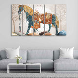 Premium Quality Wall Painting of Patterned Horse of Five Pieces - Decor Smart