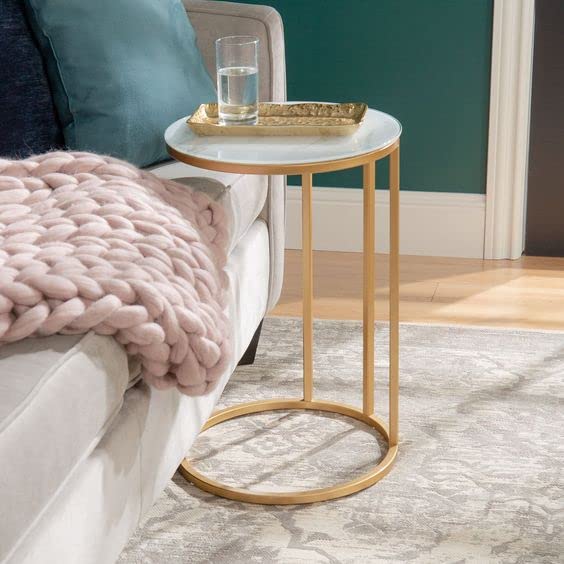 Premium Round Side Table for Small Spaces Nightstand with Golden Metal Finish - Decor Smart