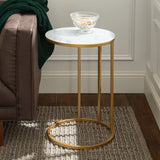 Premium Round Side Table for Small Spaces Nightstand with Golden Metal Finish - Decor Smart