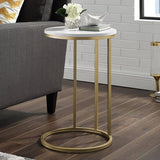Premium Round Side Table for Small Spaces Nightstand with Golden Metal Finish - Decor Smart