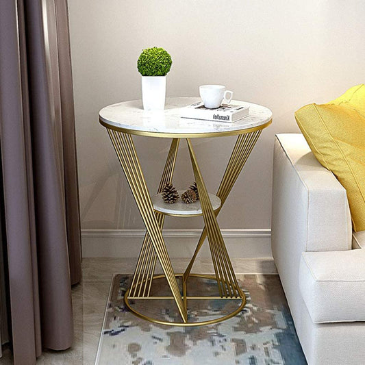 Premium Unique Natural Marble Designer Metal Side Table - Decor Smart