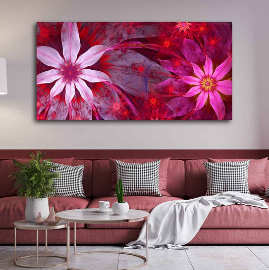 Premium Wall Painting of Exotic looking Flowers with Natural 3D Leaves - Decor Smart