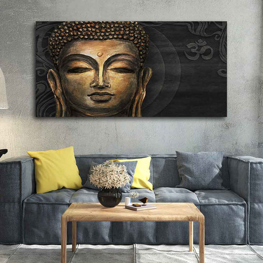 Premium Wall Painting of Gautam Buddha, Stylized Bodhi tree with OM - Decor Smart