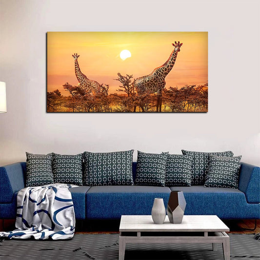 Premium Wall Painting of Giraffes in Sunset - Decor Smart