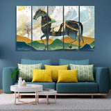 Premium Wall Painting of Horse and Golden trees of Five Pieces - Decor Smart