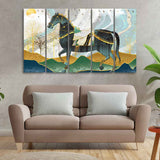 Premium Wall Painting of Horse and Golden trees with Colored Mountains of Five Pieces - Decor Smart