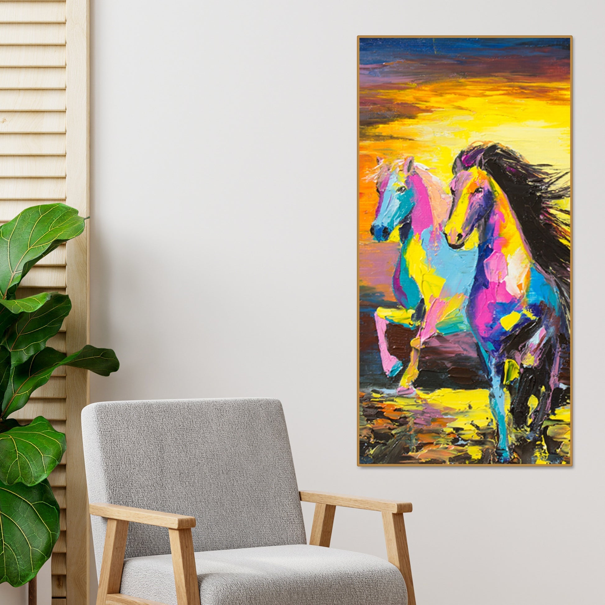 Premium Wall Painting of Horses Running in Sunset - Decor Smart