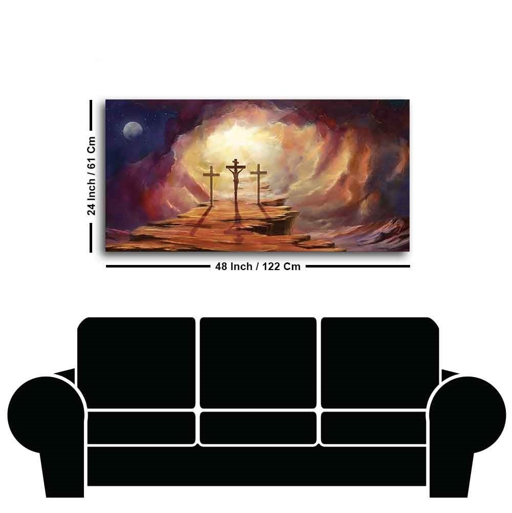 Premium Wall Painting of Jesus Cross with Moon Dark Background - Decor Smart