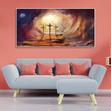 Premium Wall Painting of Jesus Cross with Moon Dark Background - Decor Smart