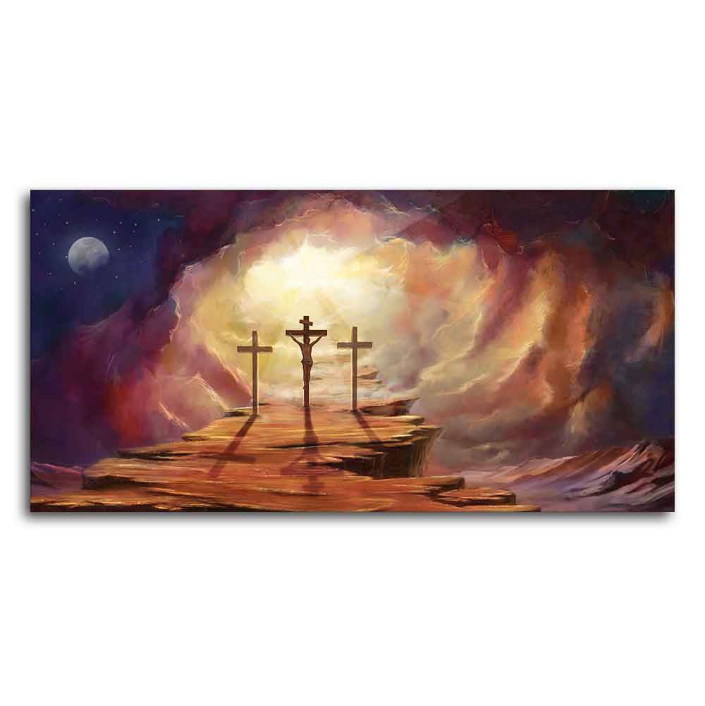 Premium Wall Painting of Jesus Cross with Moon Dark Background - Decor Smart