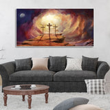 Premium Wall Painting of Jesus Cross with Moon Dark Background - Decor Smart