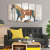 Premium Wall Painting of Patterned Horse of Five Pieces - Decor Smart