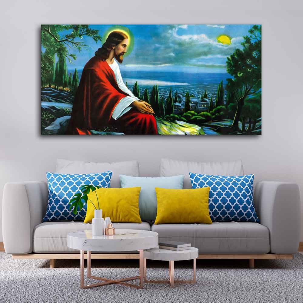 Premium Wall Painting of The prayer of Jesus Christ on the background of Jerusalem - Decor Smart