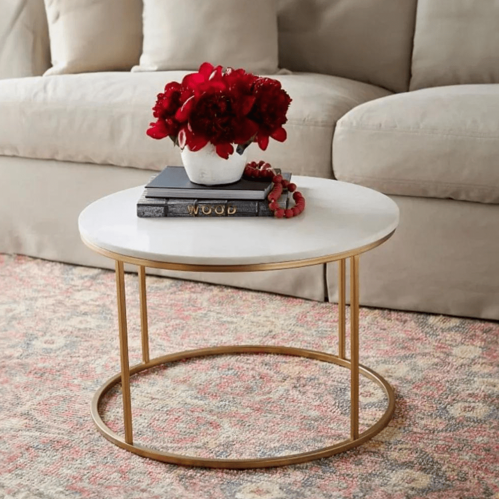 Premium White Marble Round Shaped Golden Stand Center Table - Decor Smart