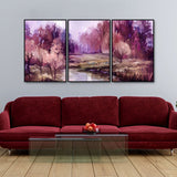 Purple Lake in Forest Premium Floating Wall Painting Set of Three - Decor Smart