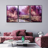 Purple Lake in Forest Premium Floating Wall Painting Set of Three - Decor Smart