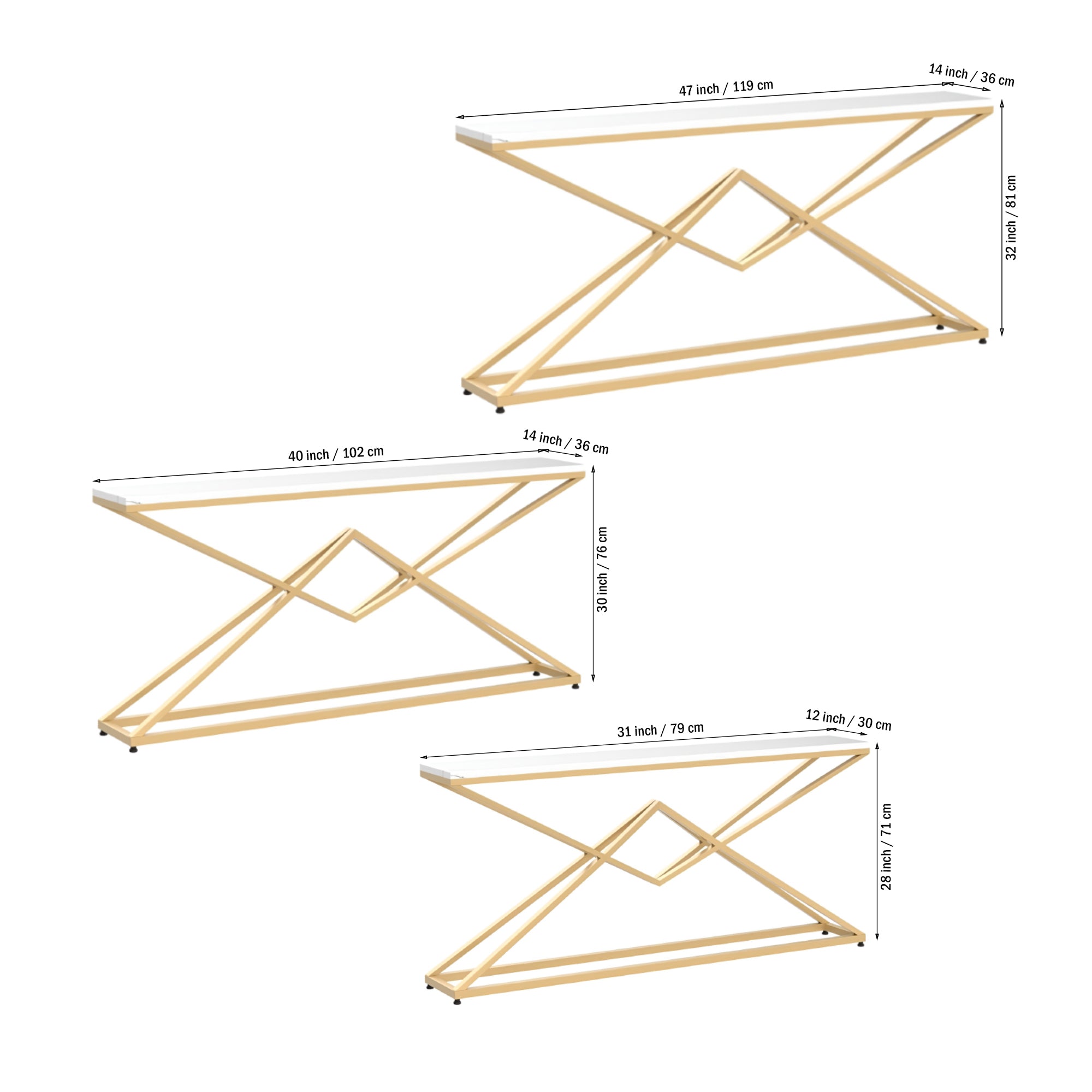 Pyramid Design Console Marble Table Golden Metal Finish - Decor Smart