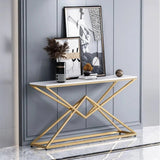 Pyramid Design Console Marble Table Golden Metal Finish - Decor Smart