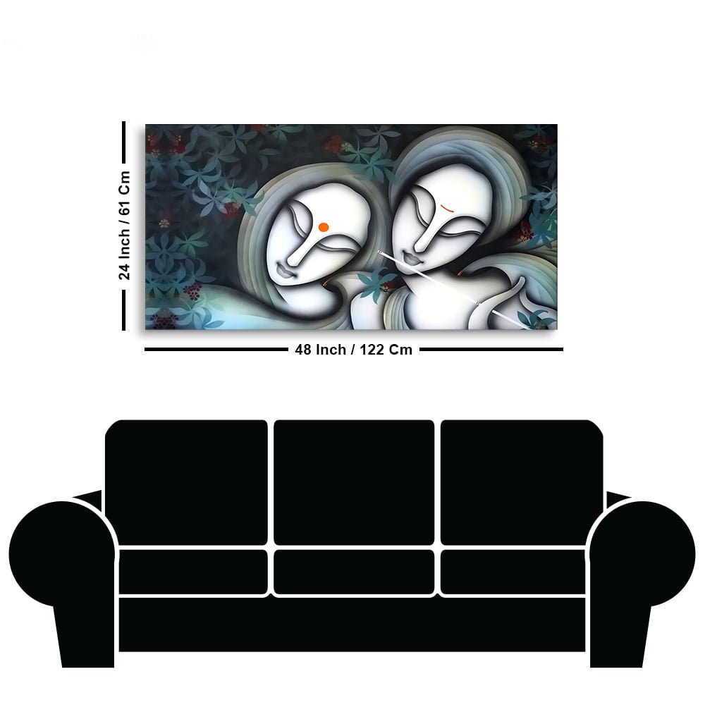 Radha Krishna Modern Grey Textured Canvas Wall Painting - Decor Smart