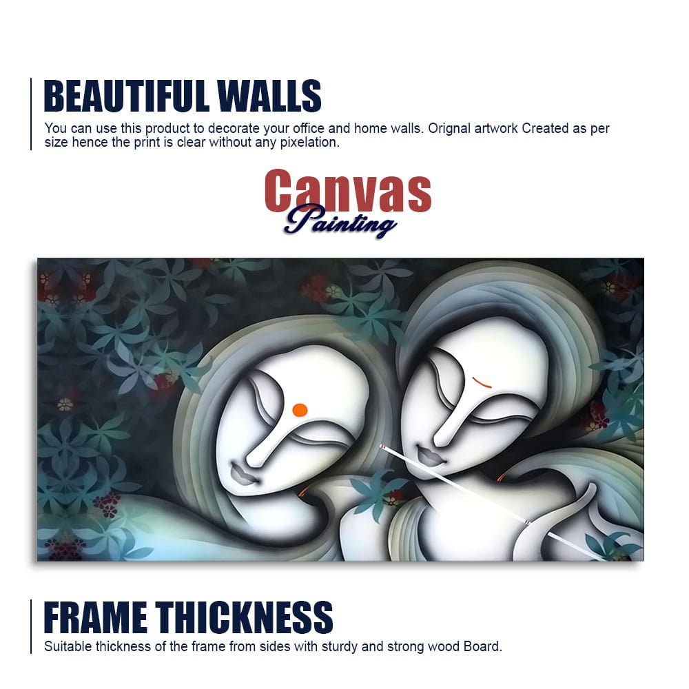 Radha Krishna Modern Grey Textured Canvas Wall Painting - Decor Smart