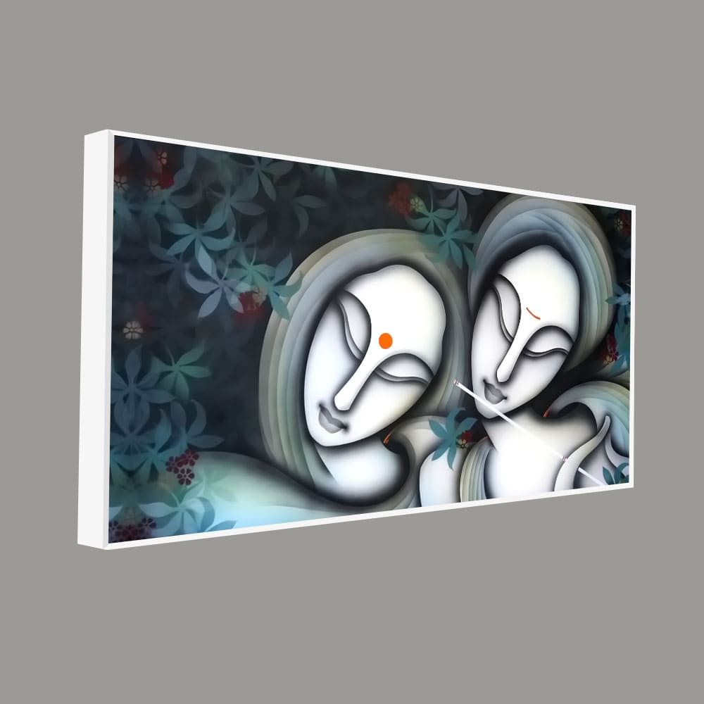 Radha Krishna Modern Grey Textured Canvas Wall Painting - Decor Smart