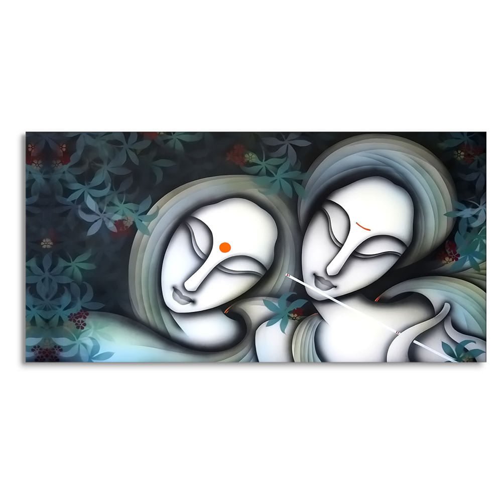 Radha Krishna Modern Grey Textured Canvas Wall Painting - Decor Smart