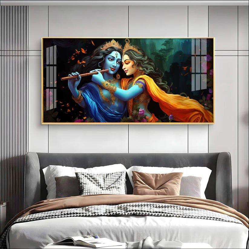 Radha Krishna Playing Bansuri Premium Acrylic Floating Wall Painting - Decor Smart